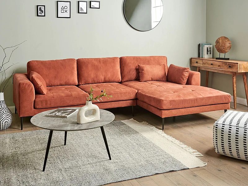 Divano angolare FLAM Velluto Arancione 3 posti Lato Sinistro