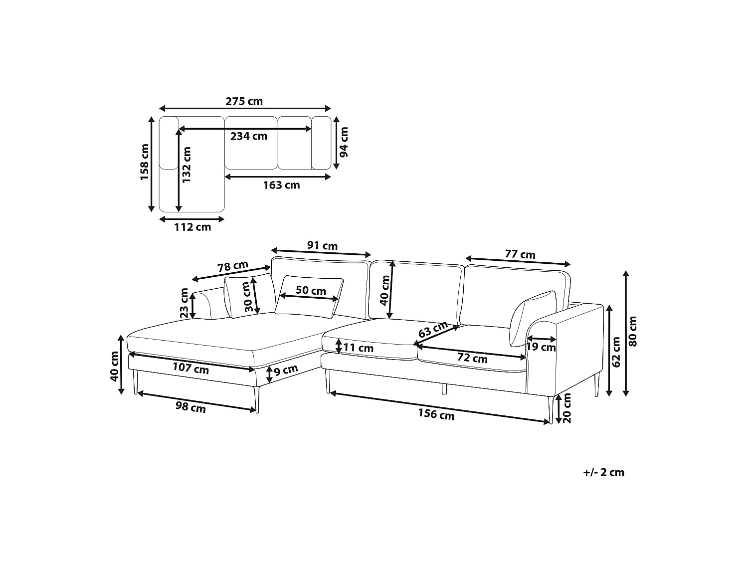 Sofá esquinero FLAM Tela Marrón claro 3 plazas Derecha