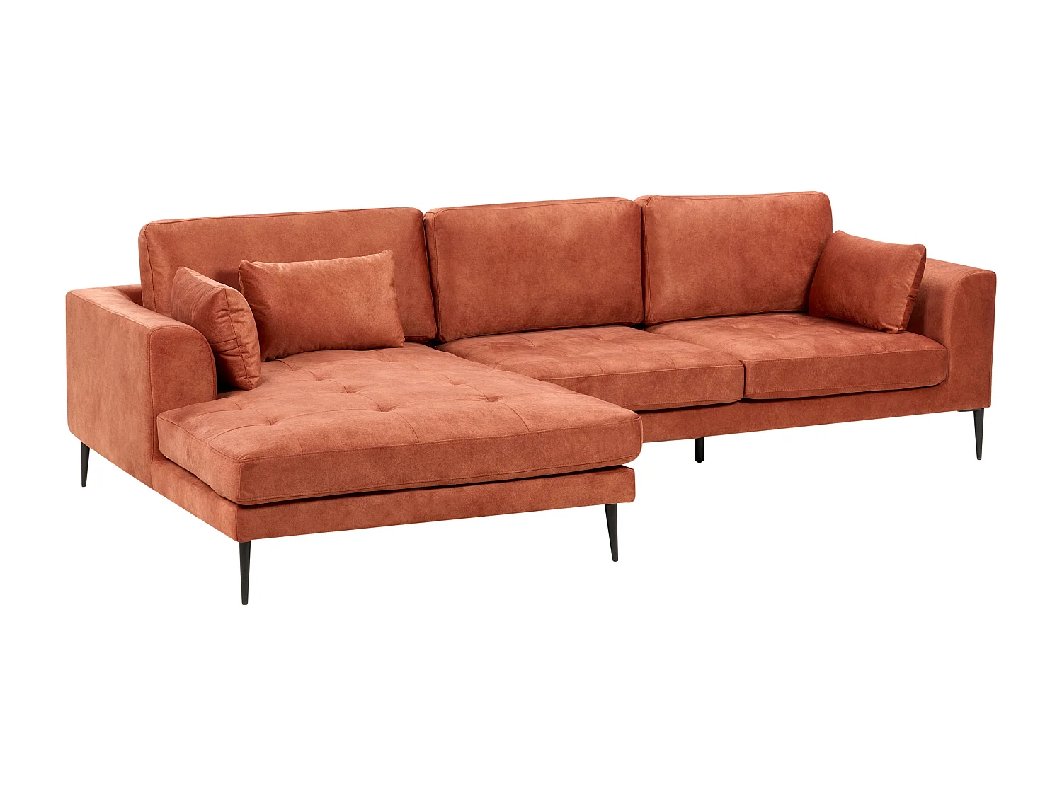 Canapé d'Angle Côté Droit 3 Places Rembourré en Velours Orange Flam