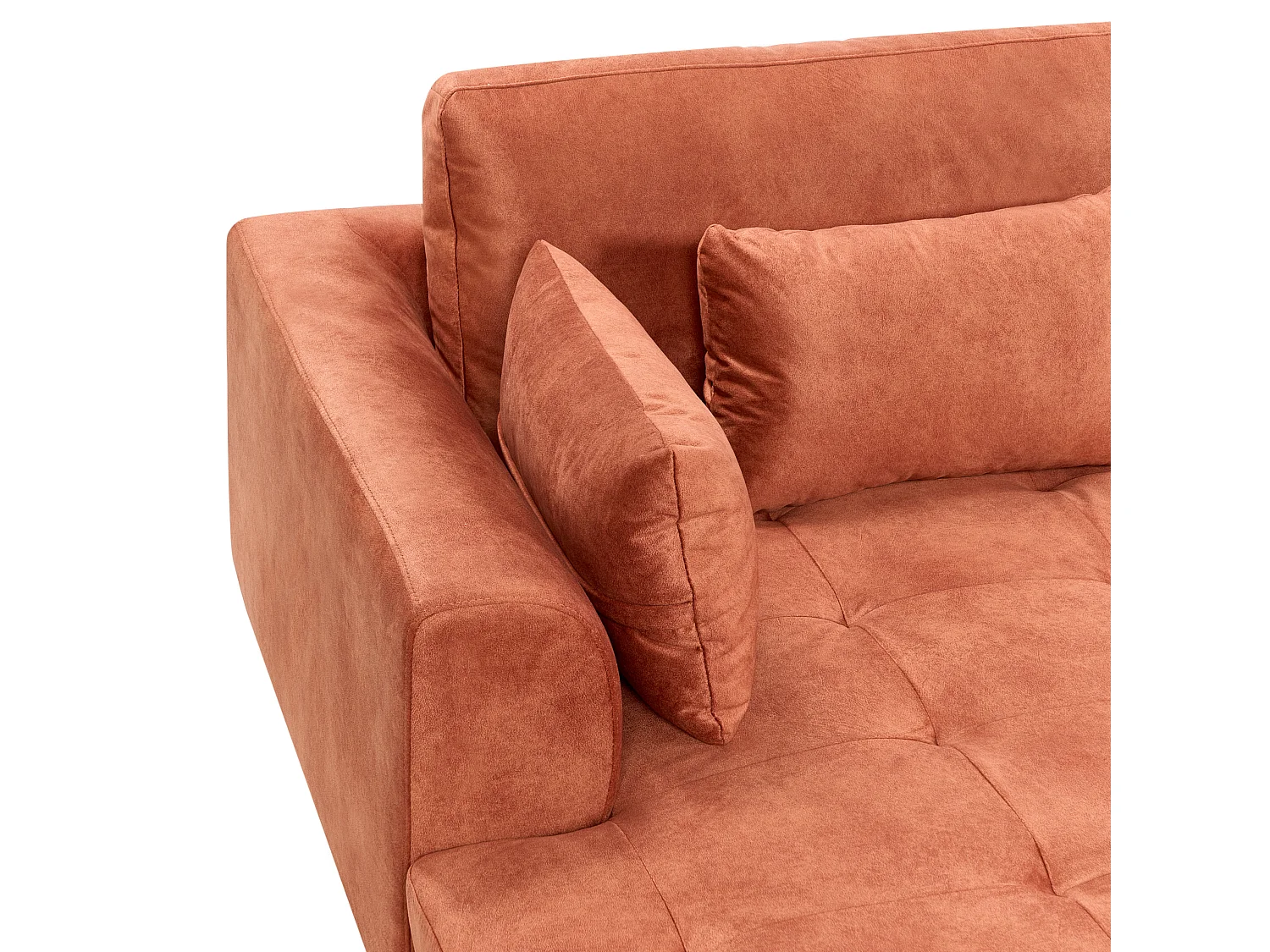 Canapé d'Angle Côté Droit 3 Places Rembourré en Velours Orange Flam