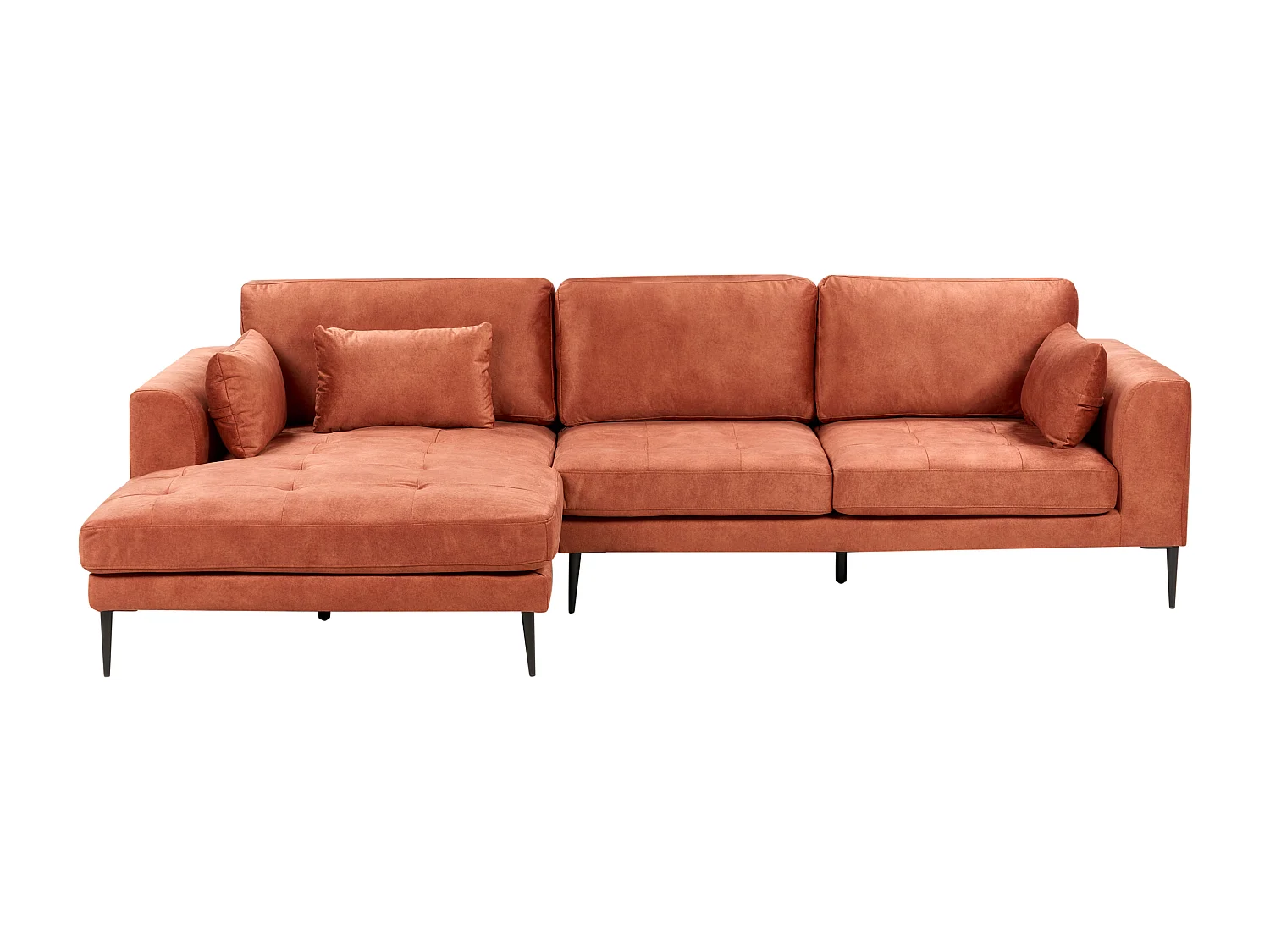 Canapé d'Angle Côté Droit 3 Places Rembourré en Velours Orange Flam