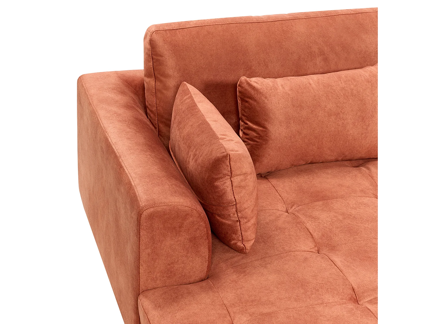 Canapé d'Angle Côté Droit 3 Places Rembourré en Velours Orange Flam