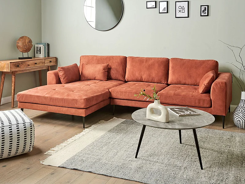 Hoekbank FLAM Fluweel Oranje 3-zitter Rechterzijde