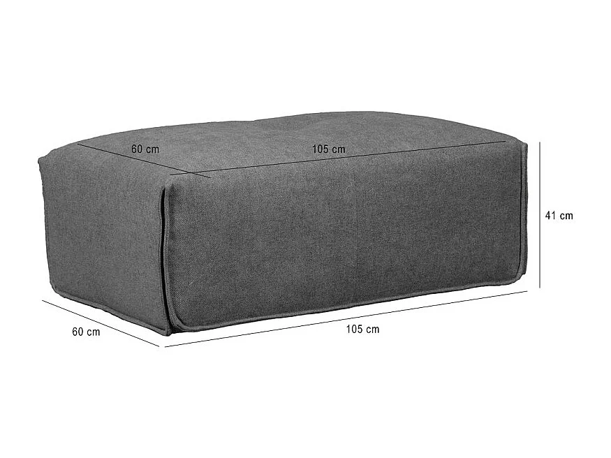 Pouf 105 cm rectangulaire pour canapé composable tissu gris - LIVING