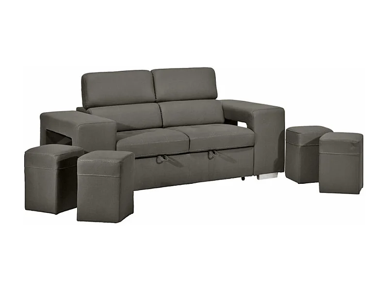 Canapé 3 places convertible tissu gris et têtières réglables - VEGAS