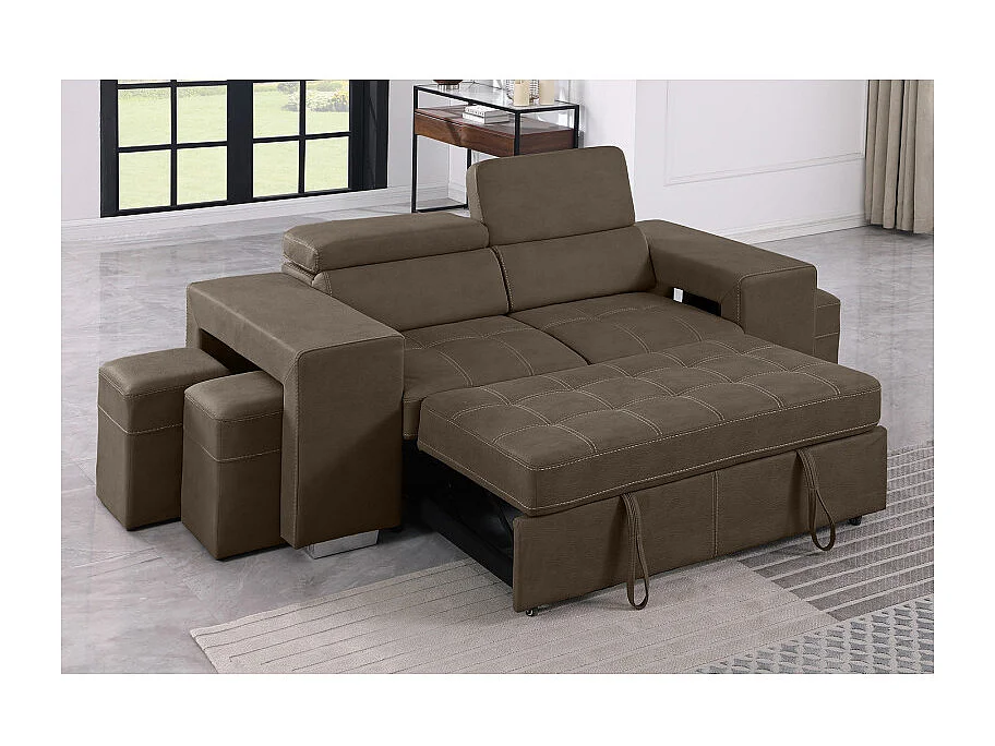 Canapé 3 places convertible tissu taupe et têtières réglables - VEGAS