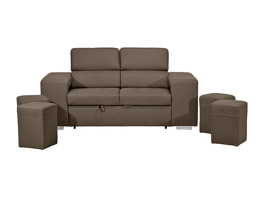 Canapé 3 places convertible tissu taupe et têtières réglables - VEGAS