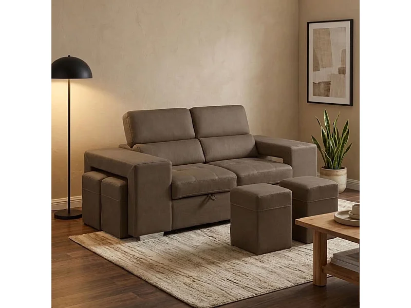 Canapé convertible 3 places en microfibre taupe VEGAS