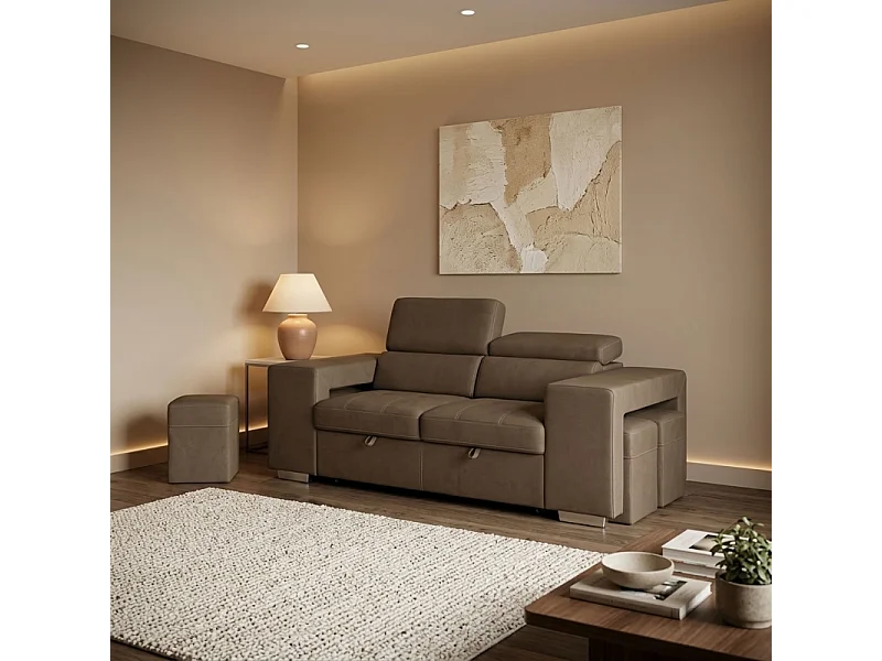 Canapé convertible 3 places en microfibre taupe VEGAS