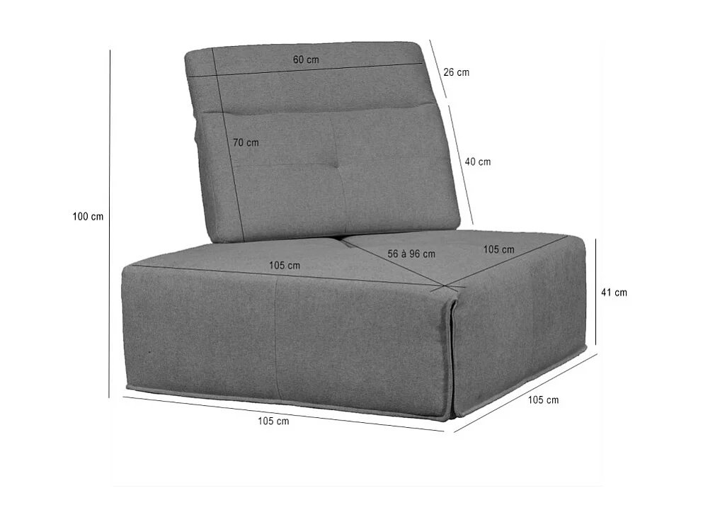 Angle modulable en tissu gris dossier et appui-tête réglable - LIVING