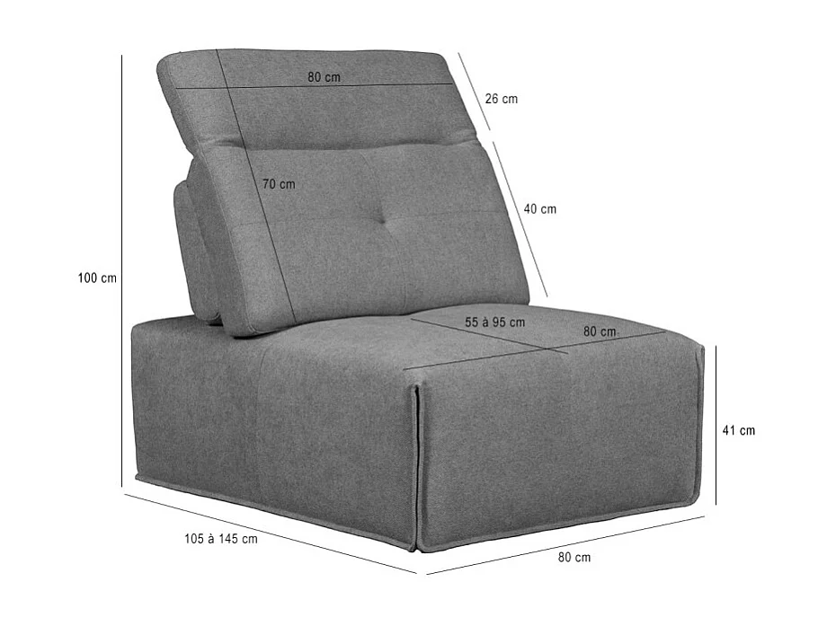 Chauffeuse modulable en tissu gris dossier têtière réglables - LIVING