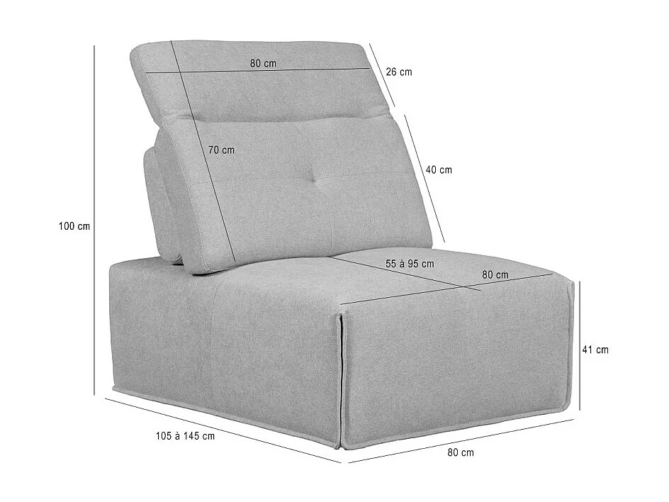 Chauffeuse modulable tissu gris clair dossier réglable - LIVING