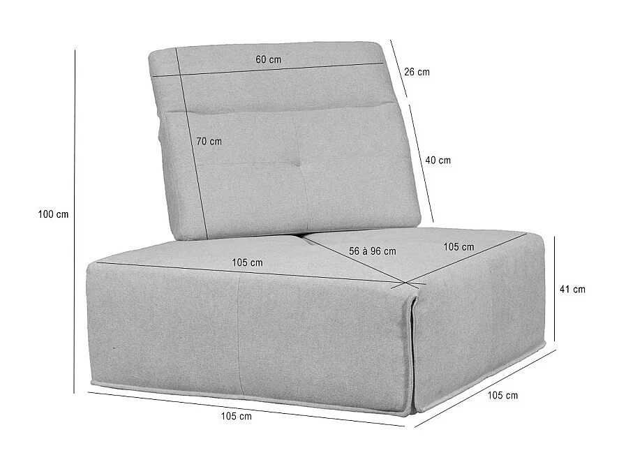 Angle modulable tissu gris clair dossier appui-tête réglables - LIVING