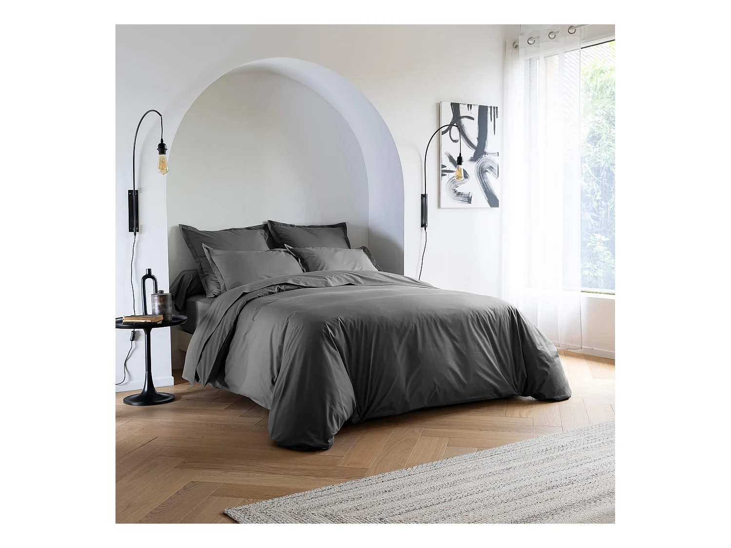Parure de lit coton percale Anthracite 240x220 - SOMEO  - MORPHEE