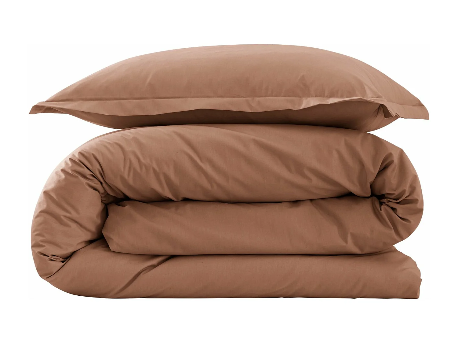 Parure de lit coton percale Marron 260x240 - SOMEO - MORPHEE