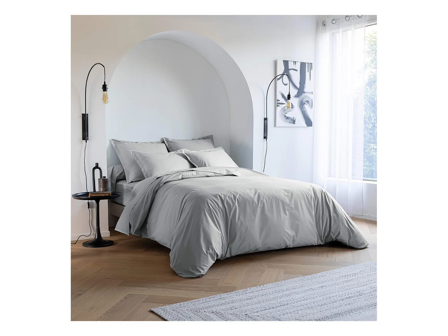 Parure de lit coton percale Gris 240x220 - SOMEO - MORPHEE