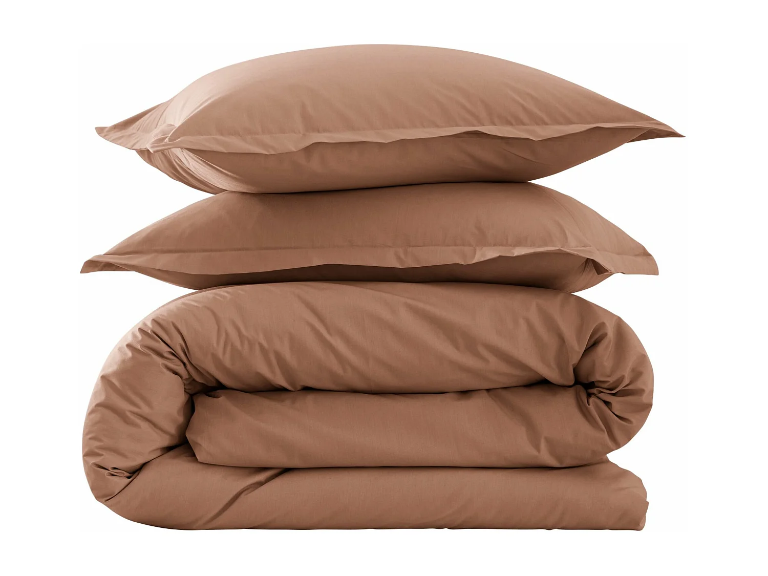 Parure de lit coton percale Marron 240x220 - SOMEO - MORPHEE