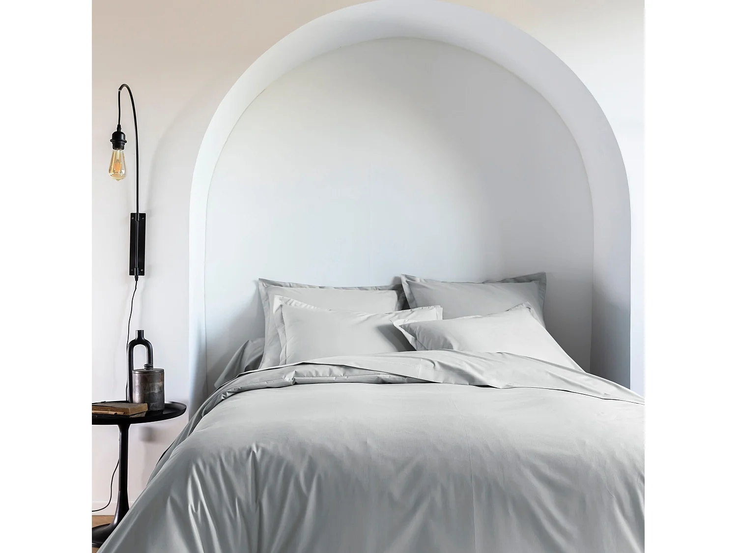 Parure de lit coton percale Gris 200x200 - SOMEO - MORPHEE