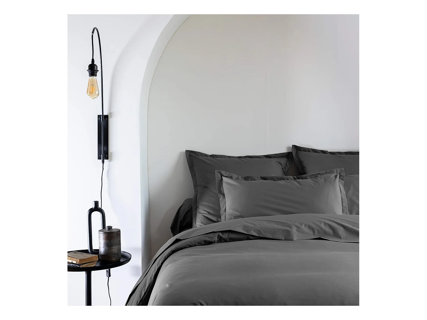 Taie d'oreiller coton percale Anthracite 50x70 - SOMEO - MORPHEE