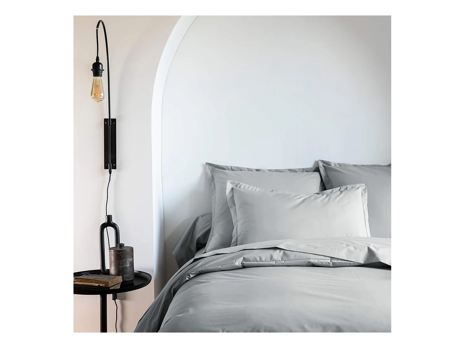 Taie d'oreiller coton percale Gris 50x70 - SOMEO - MORPHEE