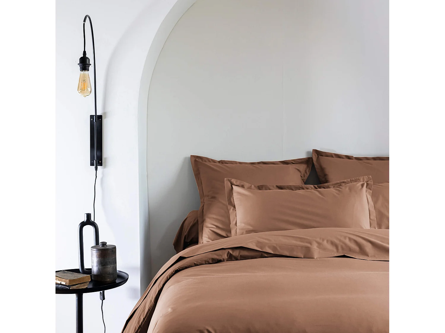 Taie d'oreiller coton percale Marron 65x65 - SOMEO - MORPHEE