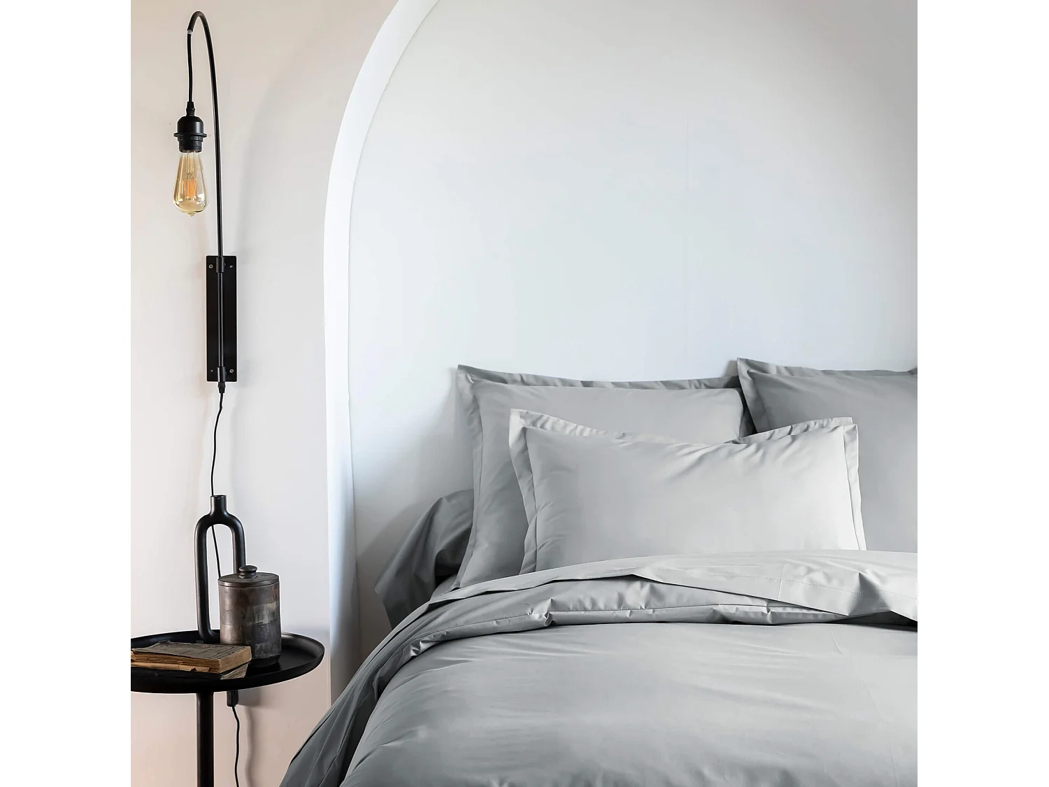 Taie d'oreiller coton percale Gris 65x65 - SOMEO - MORPHEE