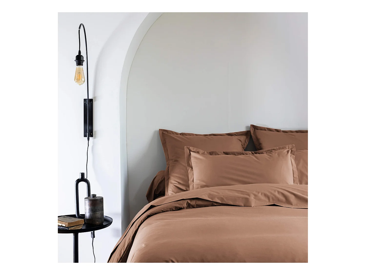 Taie d'oreiller coton percale Marron 50x70 - SOMEO - MORPHEE