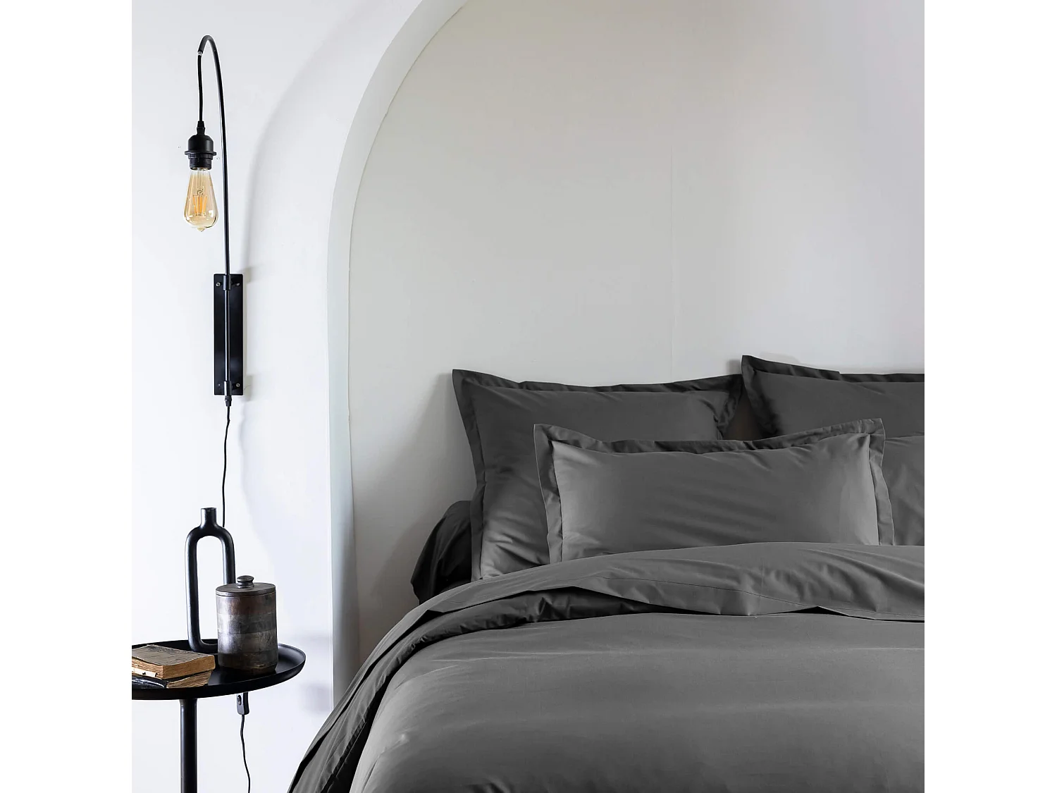 Taie d'oreiller coton percale Anthracite 65x65 - SOMEO - MORPHEE