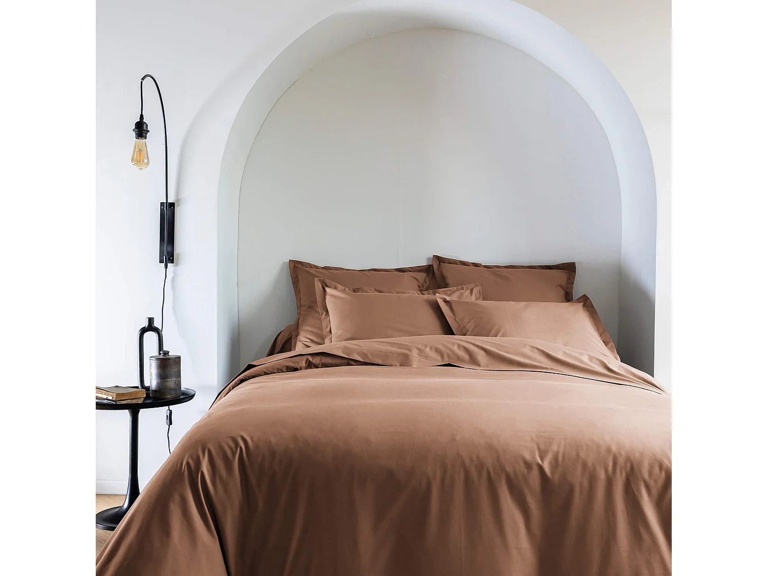 Housse de couette coton percale Marron 200x200 - SOMEO - MORPHEE