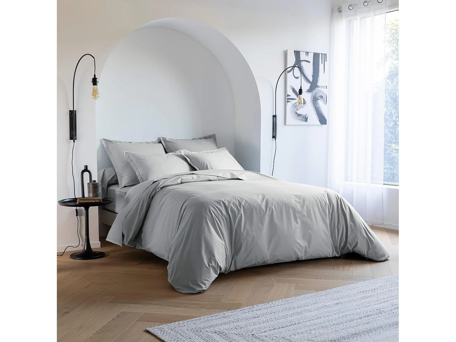 Housse de couette coton percale Gris 140x200 - SOMEO - MORPHEE