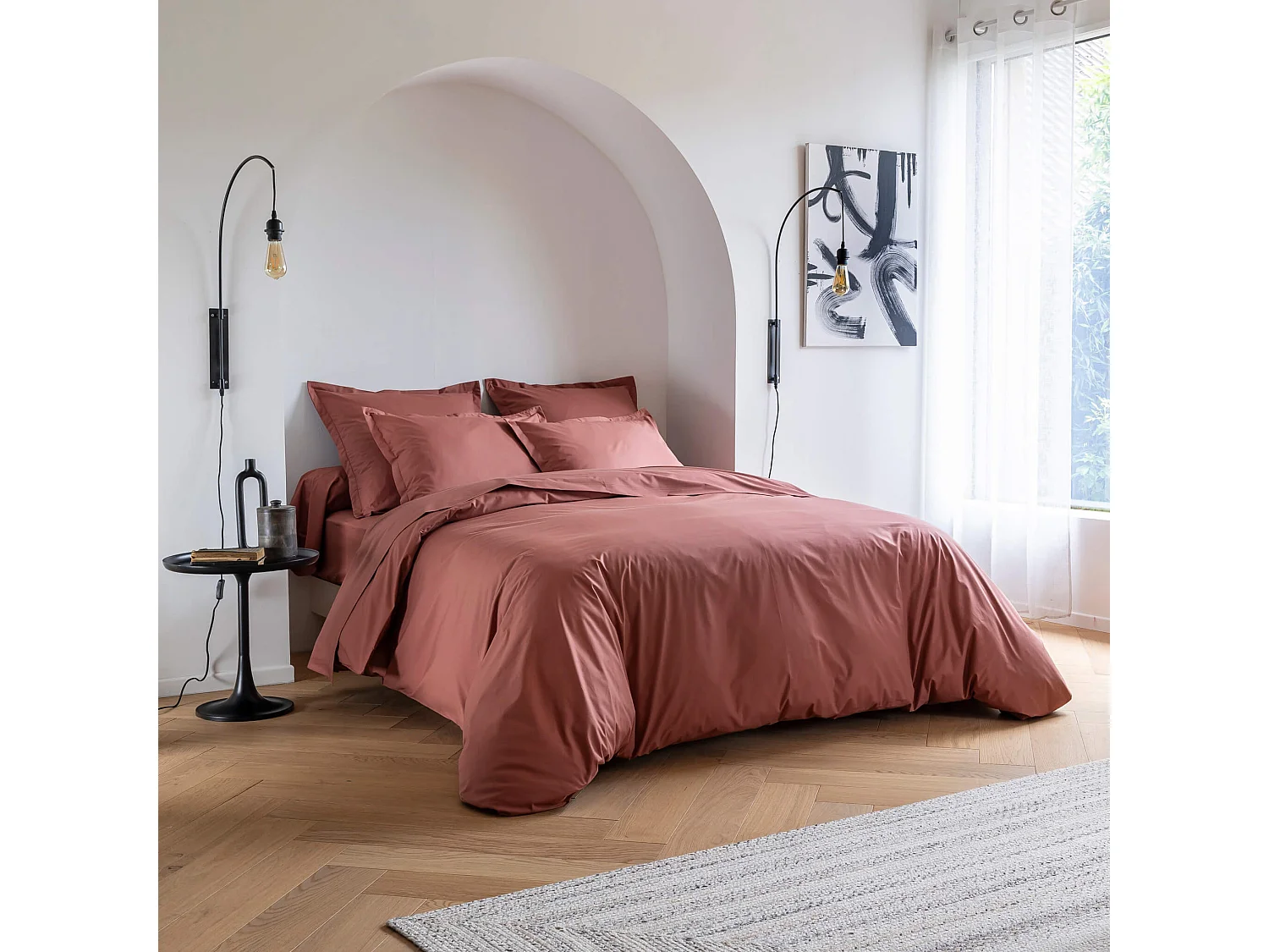 Housse de couette coton percale Rose 140x200 - SOMEO - MORPHEE