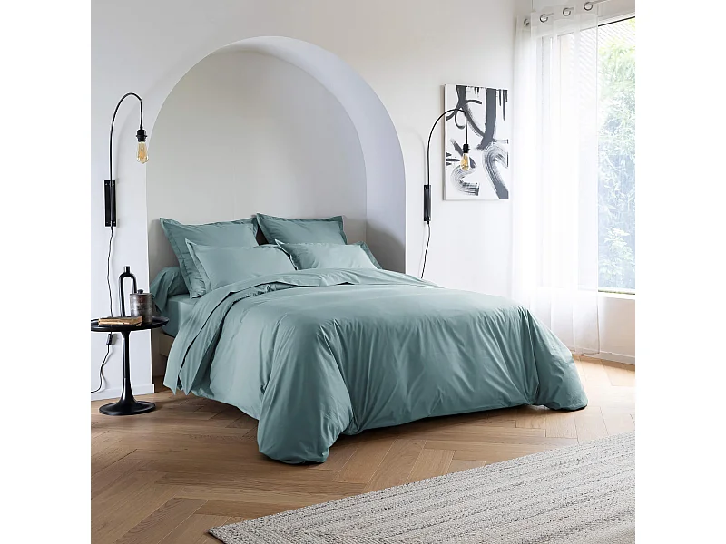 Housse de couette coton percale Bleu 140x200 - SOMEO - MORPHEE