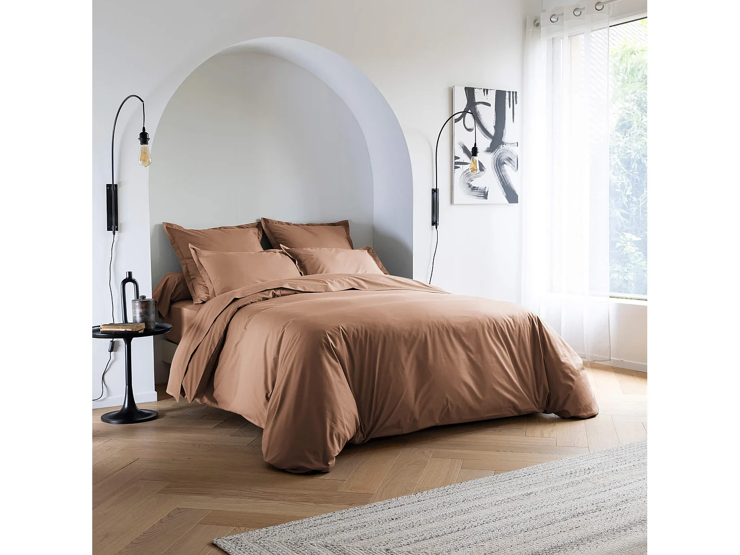 Housse de couette coton percale Marron 240x220 - SOMEO - MORPHEE