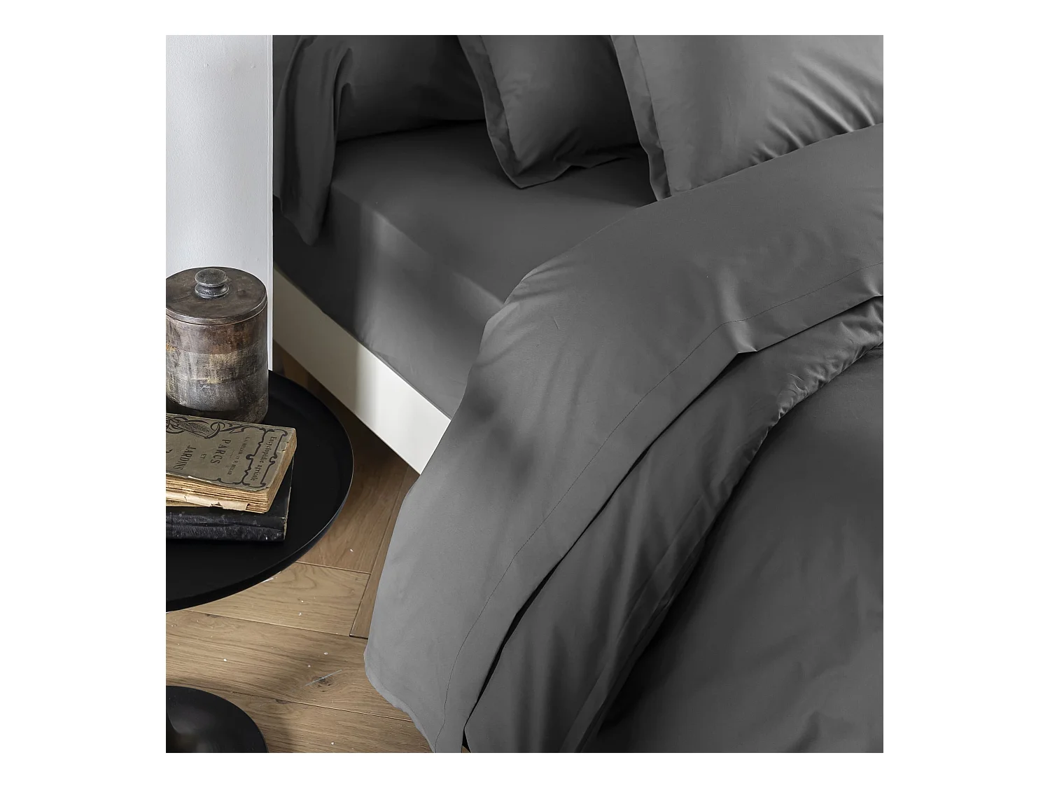 Drap plat coton percale Anthracite 240x310 - SOMEO - MORPHEE