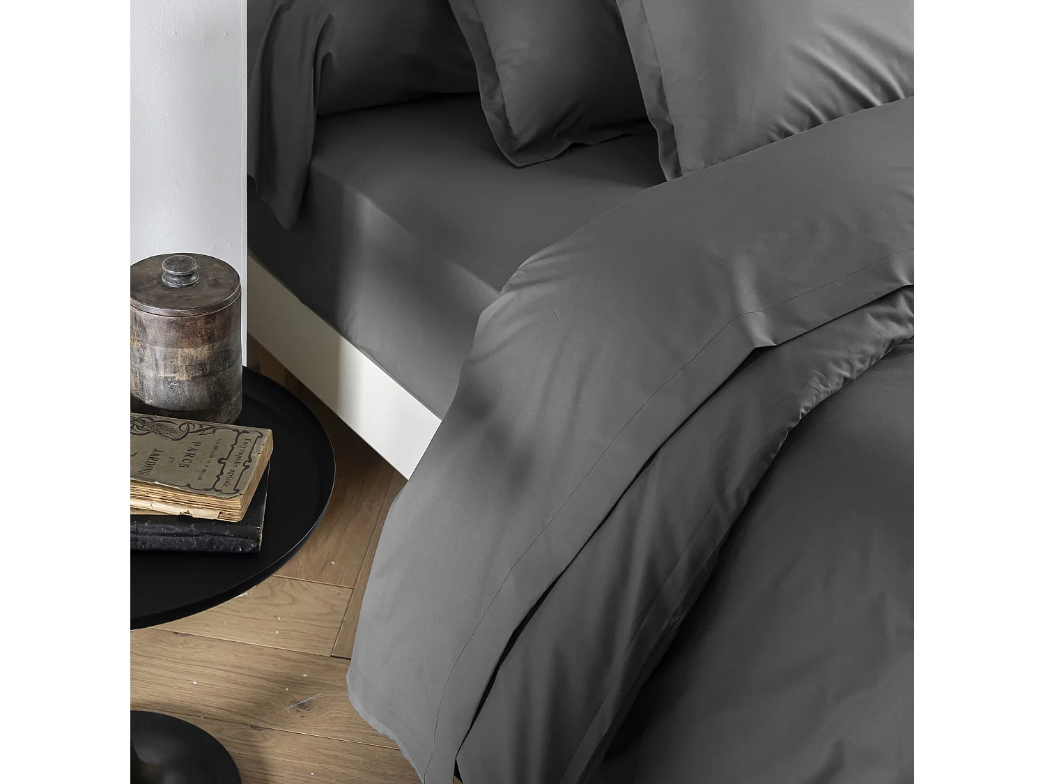 Drap plat coton percale Anthracite 270x310 - SOMEO - MORPHEE
