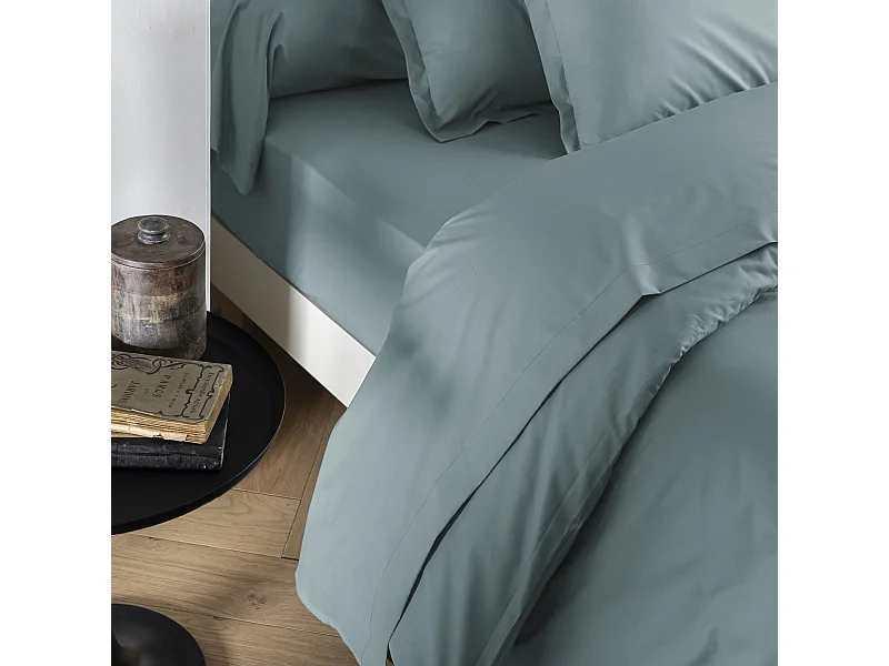 Drap plat coton percale Bleu 270x310 - SOMEO - MORPHEE