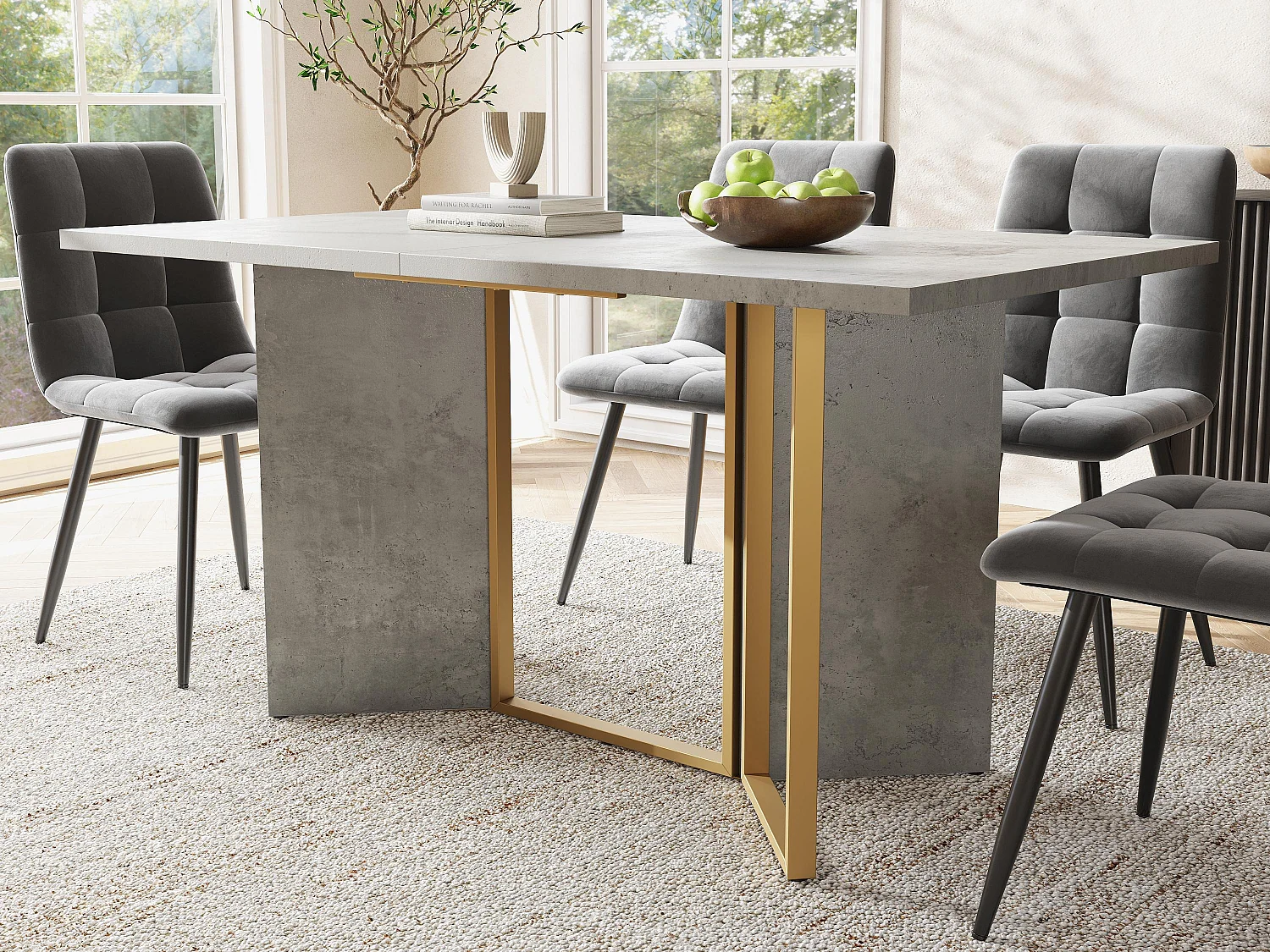 Table à manger - plateau en MDF et pieds en métal - Gris