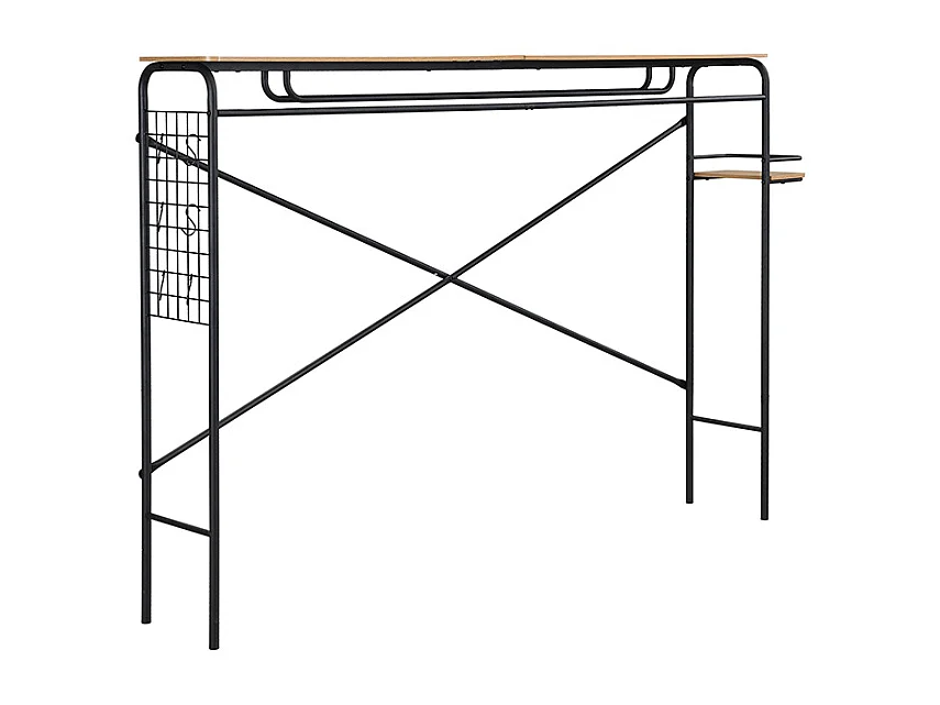 Letto 140x200 cm con tavolo su ruote e appendiabiti - struttura in metallo + MDF - Nero