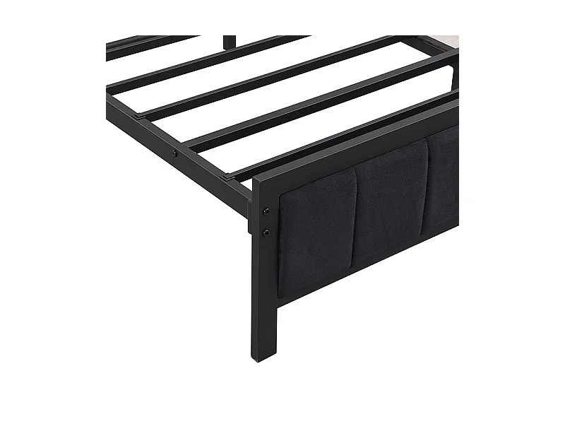 Erwachsenenbett 140 x 200 cm – Samtkopfteil mit Regalen und 3 USB-Anschlüssen – Metallrahmen – Schwarz