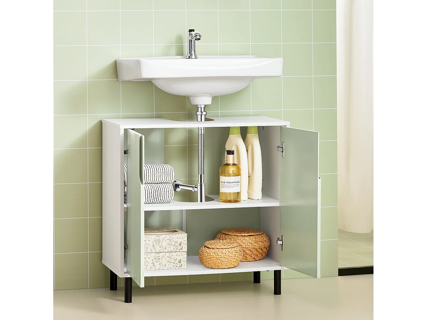 Mueble para Debajo del Lavabo Fregadero Armario de Baño de Suelo BZR139-GR SoBuy ES