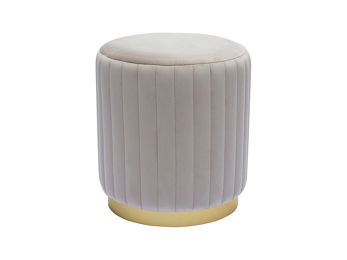 Pouf rond en velours taupe et métal doré D40 cm DONA