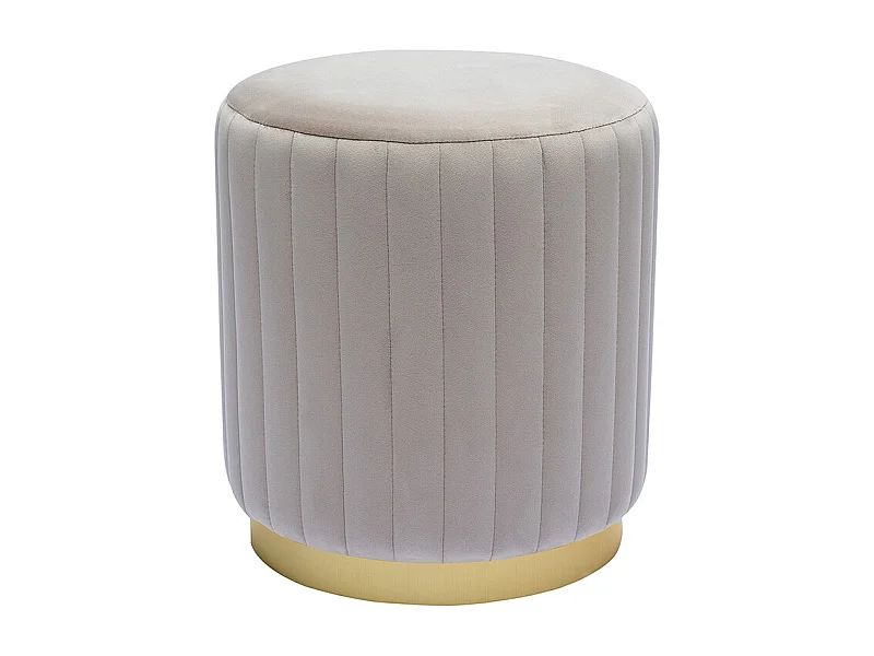 Pouf rond en velours taupe et métal doré D40 cm DONA