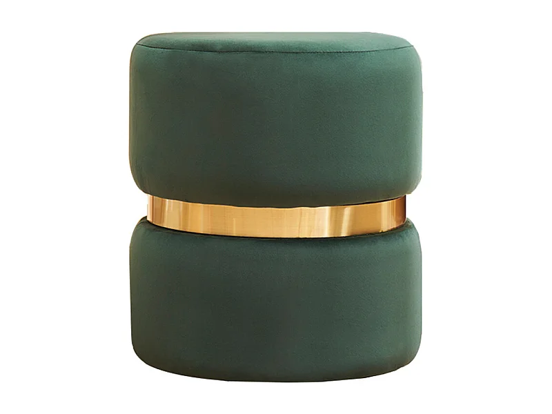 Puf redondo de terciopelo verde oscuro y metal dorado D40 cm JOY