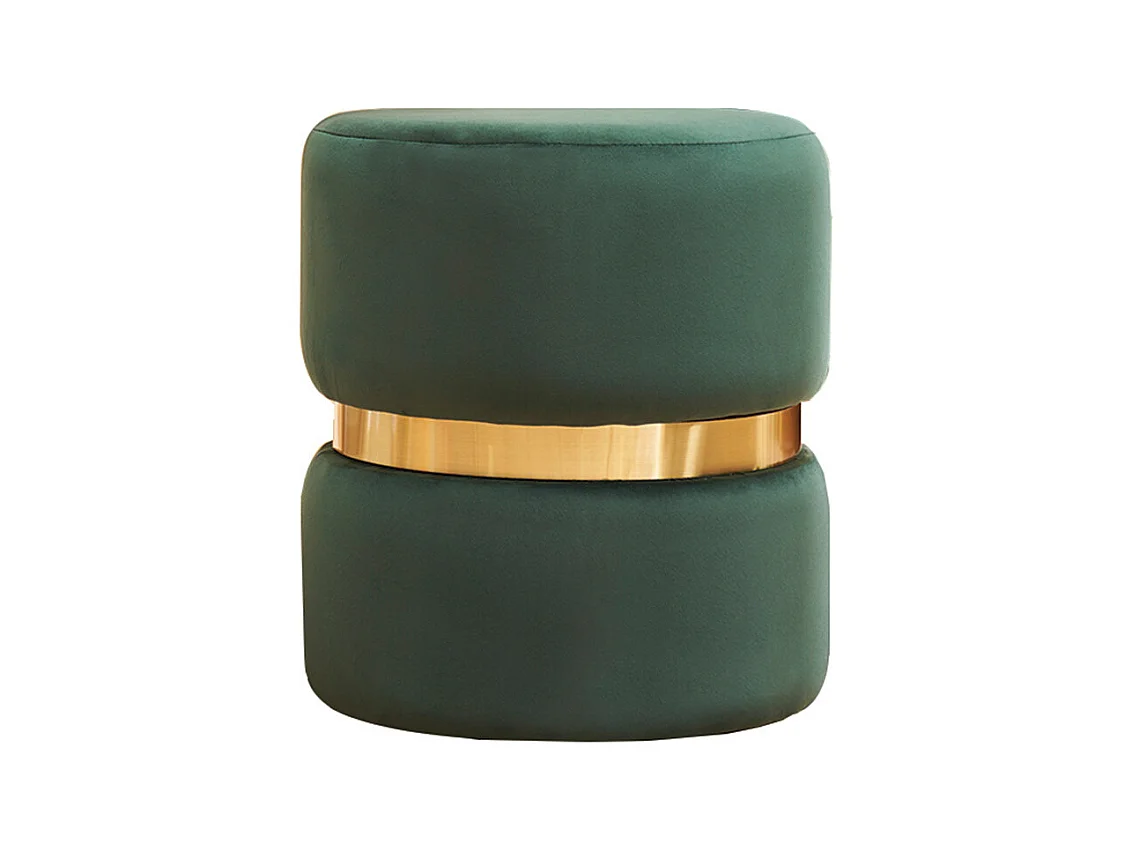Pouf rond en velours vert foncé et métal doré D40 cm JOY