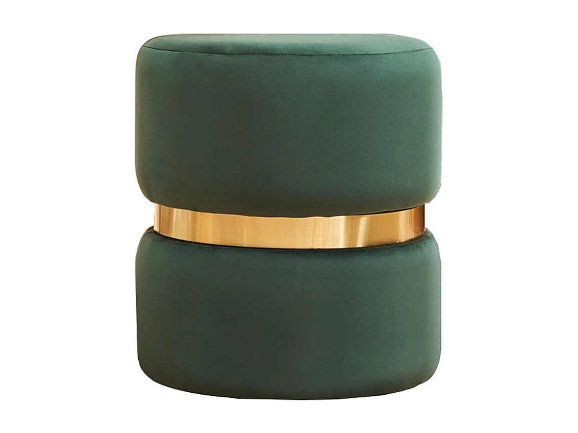 Pouf rond en velours vert foncé et métal doré D40 cm JOY