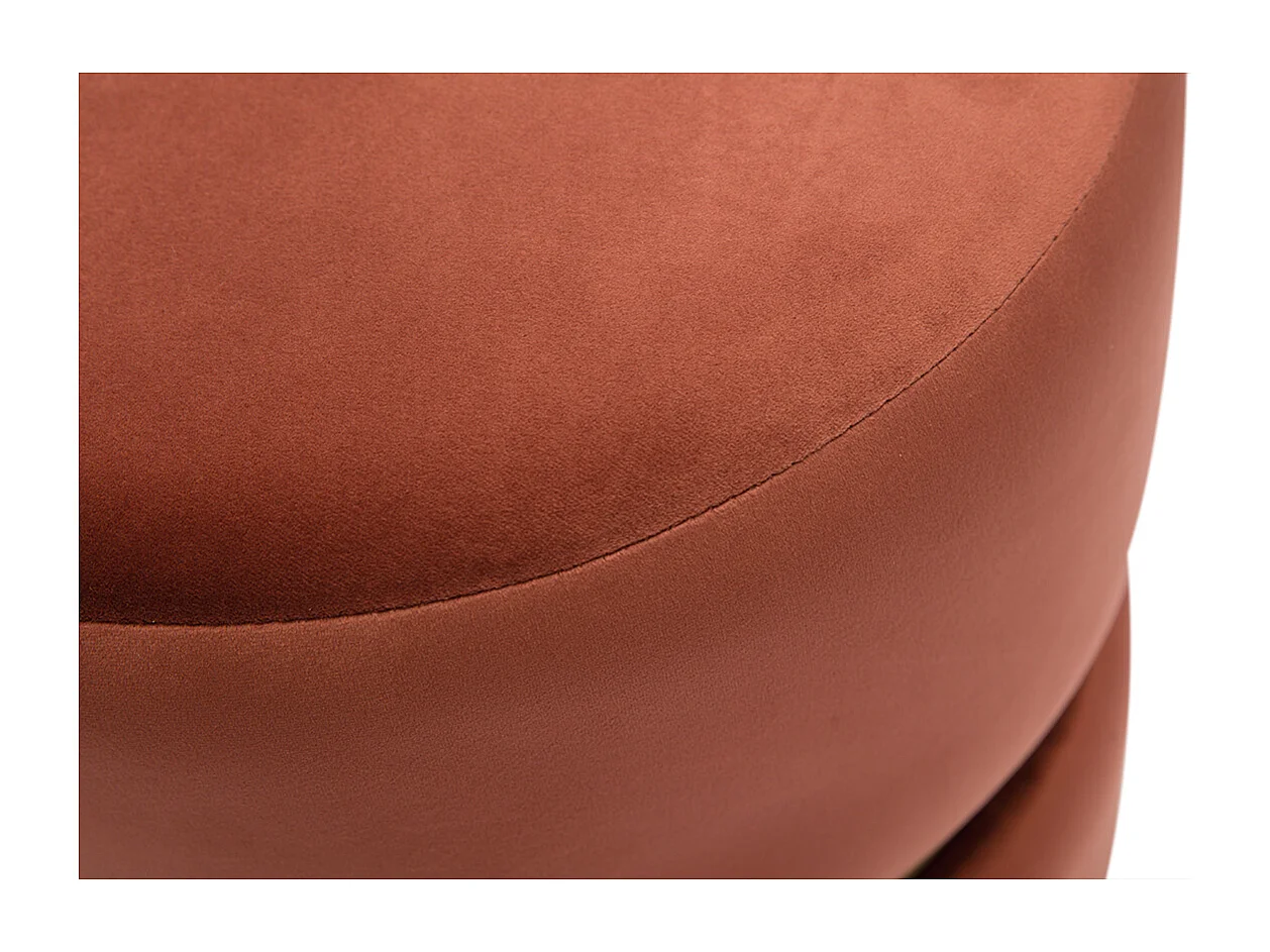 Pouf rond en velours bleu rouge tomette et métal doré D40 cm JOY