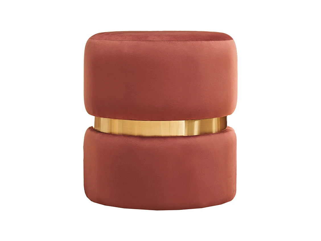 Pouf rond en velours bleu rouge tomette et métal doré D40 cm JOY