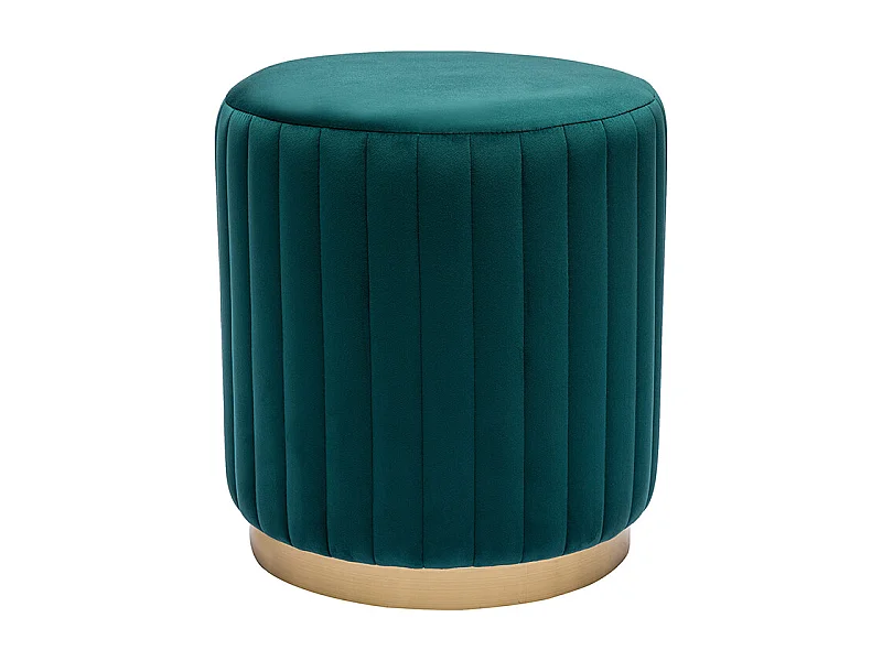 Pouf rond en velours bleu pétrole et métal doré D40 cm DONA