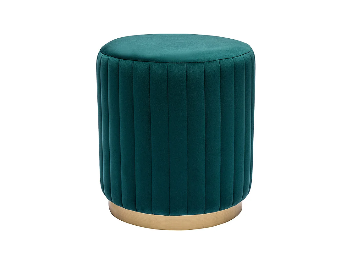Pouf rond en velours bleu pétrole et métal doré D40 cm DONA