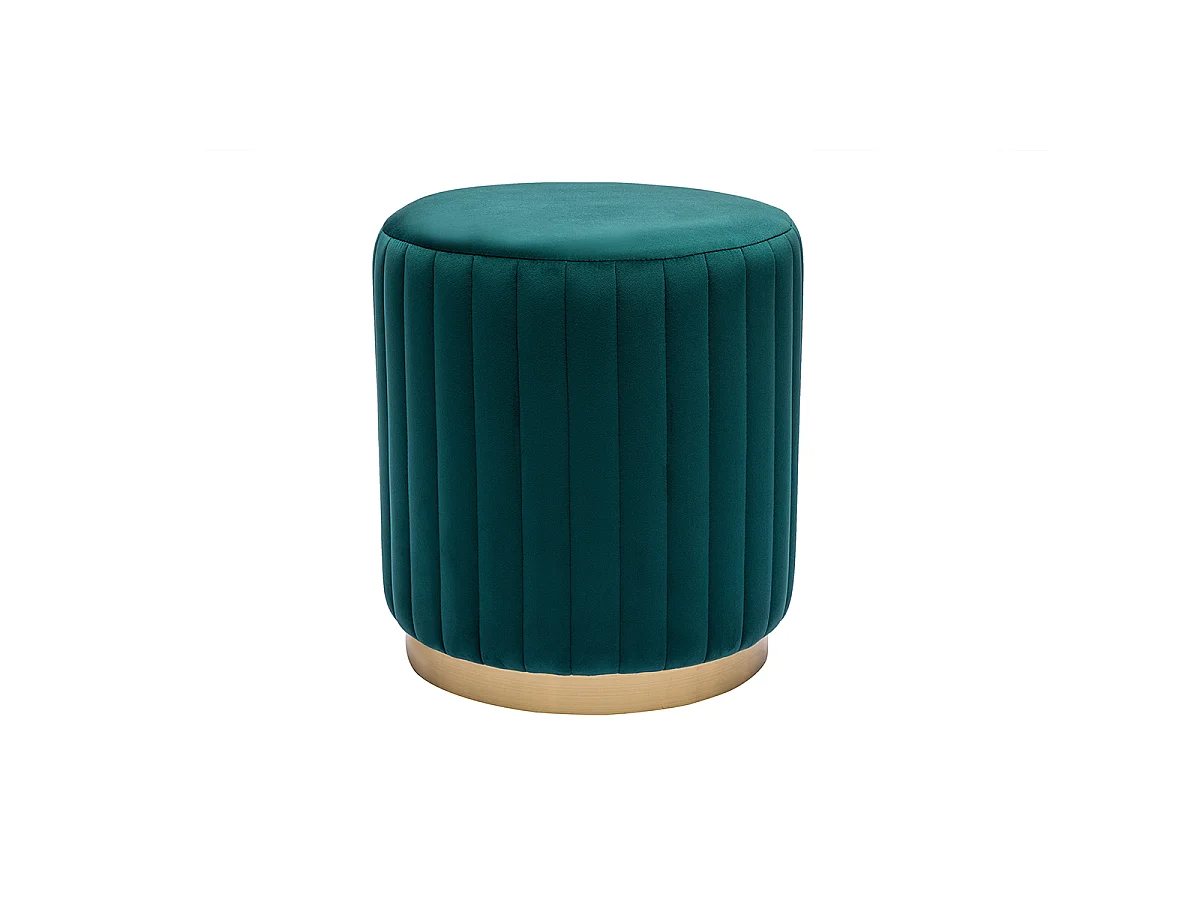 Pouf rotondo in velluto blu petrolio e metallo dorato D40 cm DONA